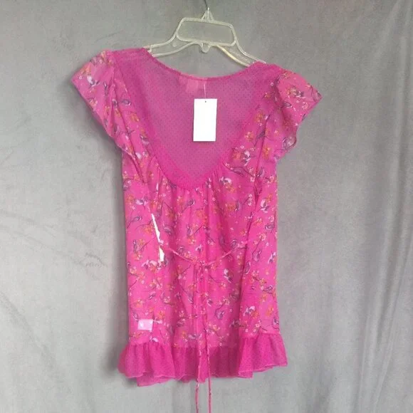 SOLD. Belle du Jour "Into the Woods" Semi-Sheer Tie-Waist Top - Picture 10 of 12